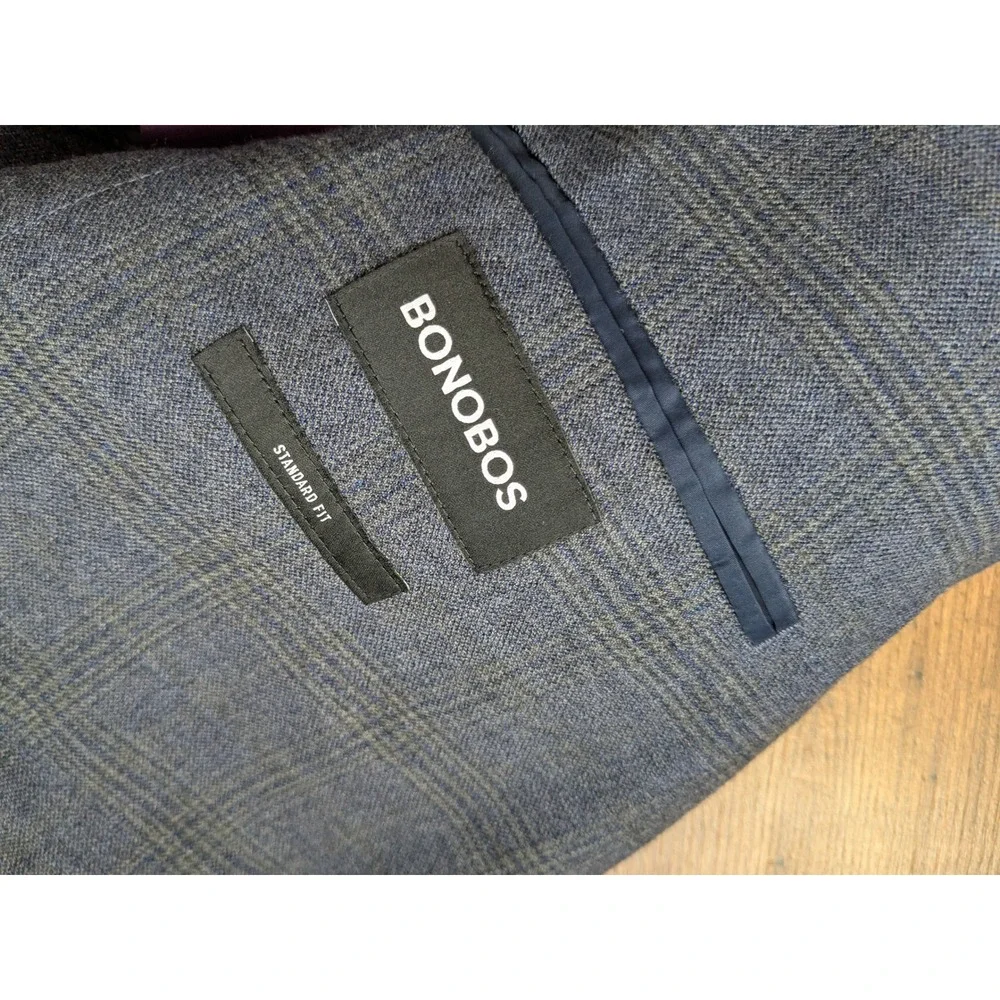 BONOBOS Mens Gray/Blue Plaid Wool Blend‎ Sport Coat Blazer Jacket Size 40R